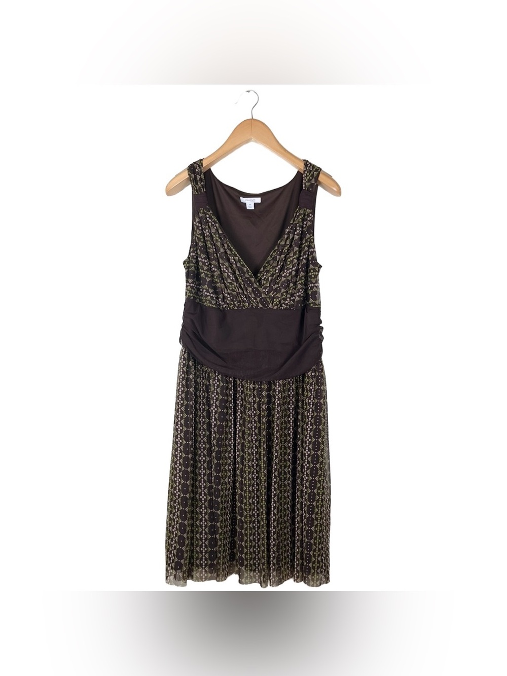 Vintage Y2K Dressbarn Brown & Green Polkadot V-Neck Dress Women’s 18W Fairycore